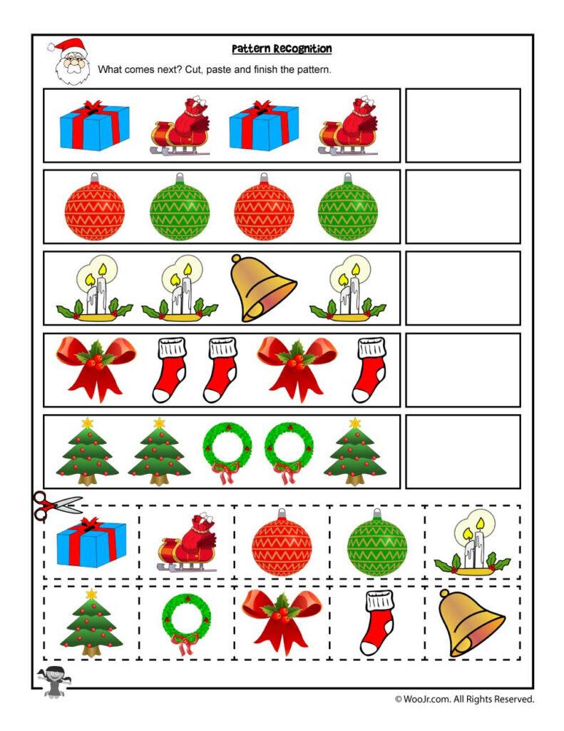 Cut And Paste Christmas Pattern Recognition Worksheet Woo Jr
