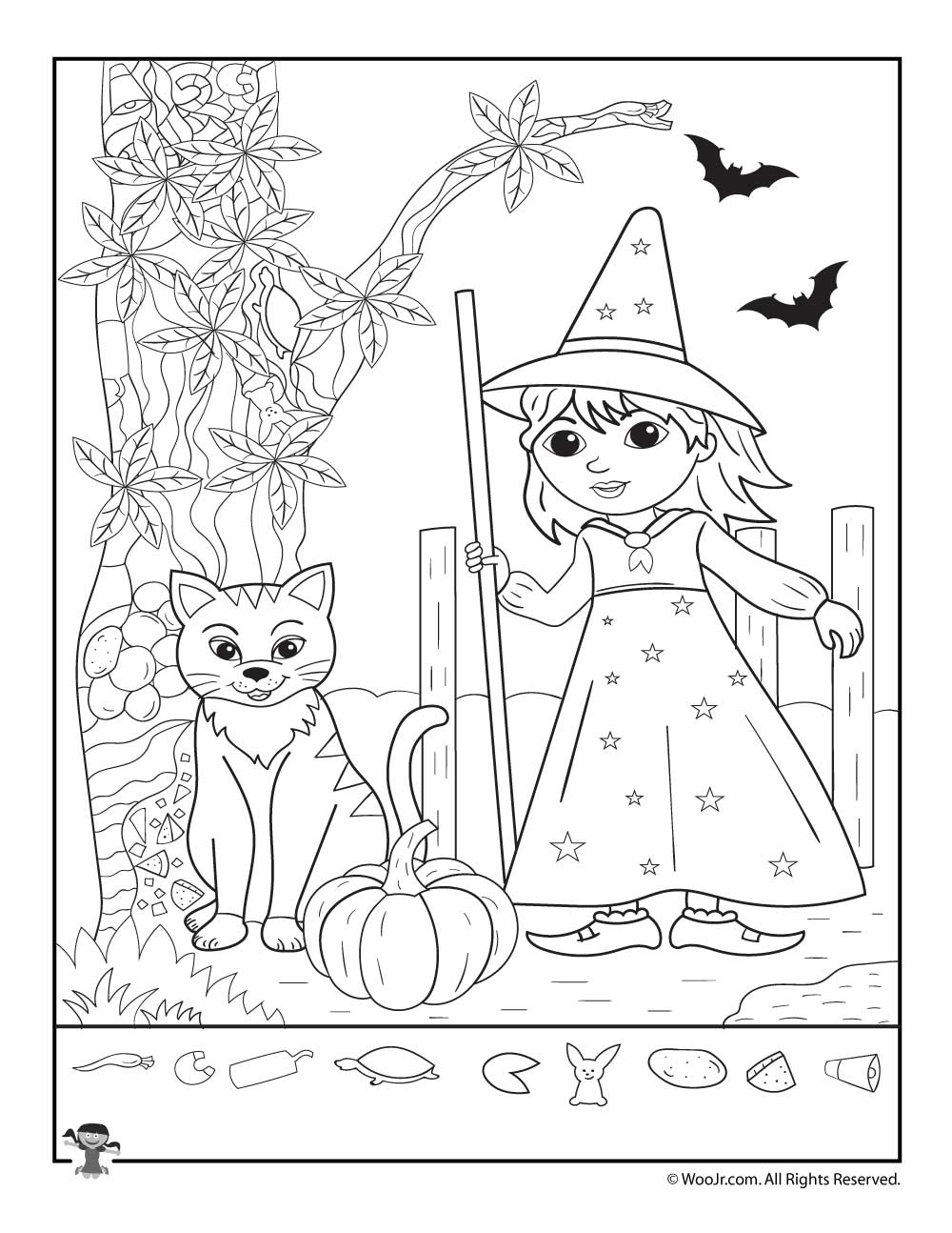 Cute Witch And Cat Hidden Picture Printable | Woo! Jr. Kids