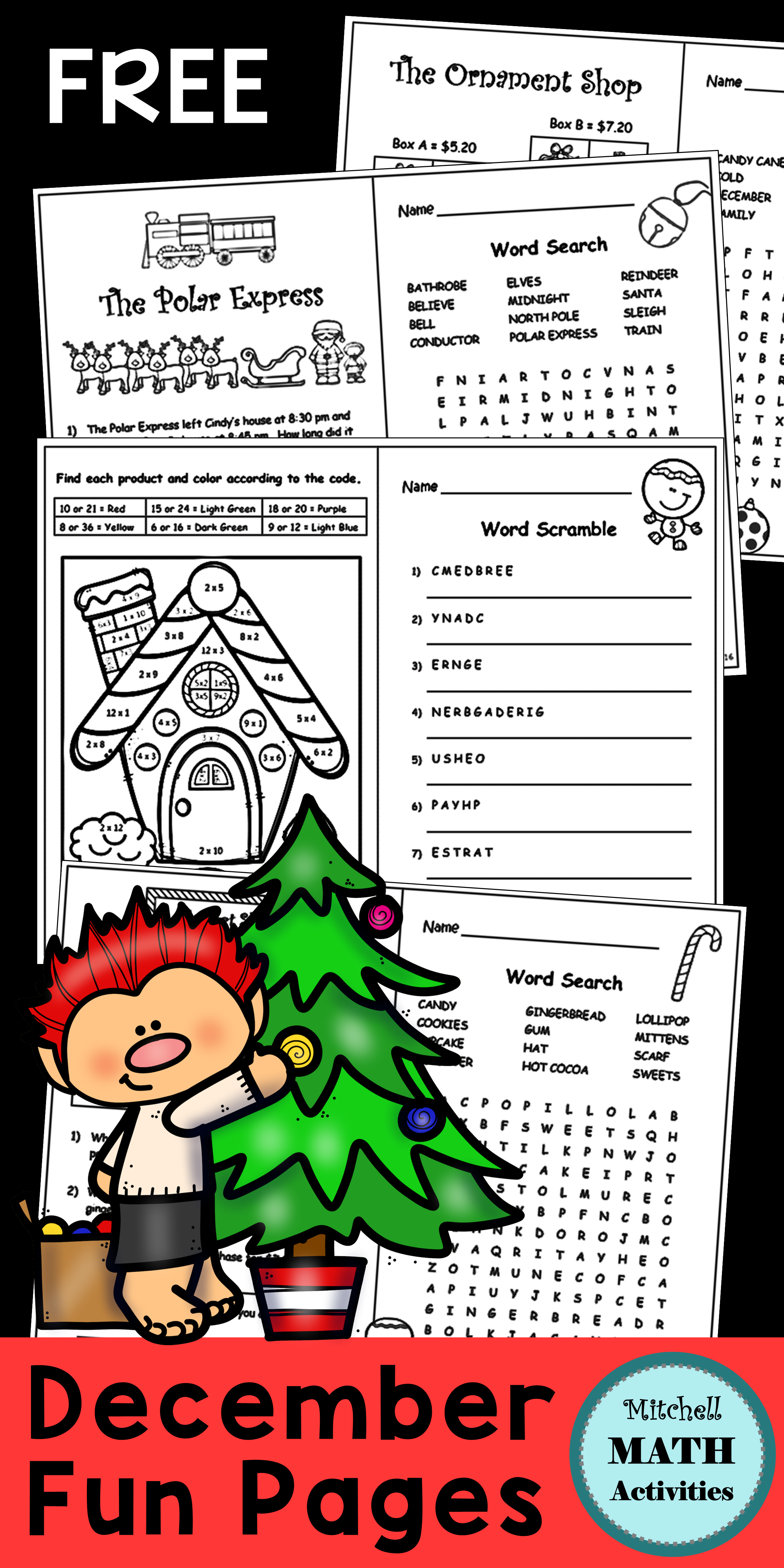 December Fun Pages | Holiday Math, Holiday Lessons, Art