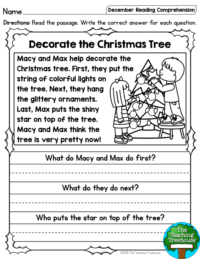 December Reading Comprehension Passages For Kindergarten And