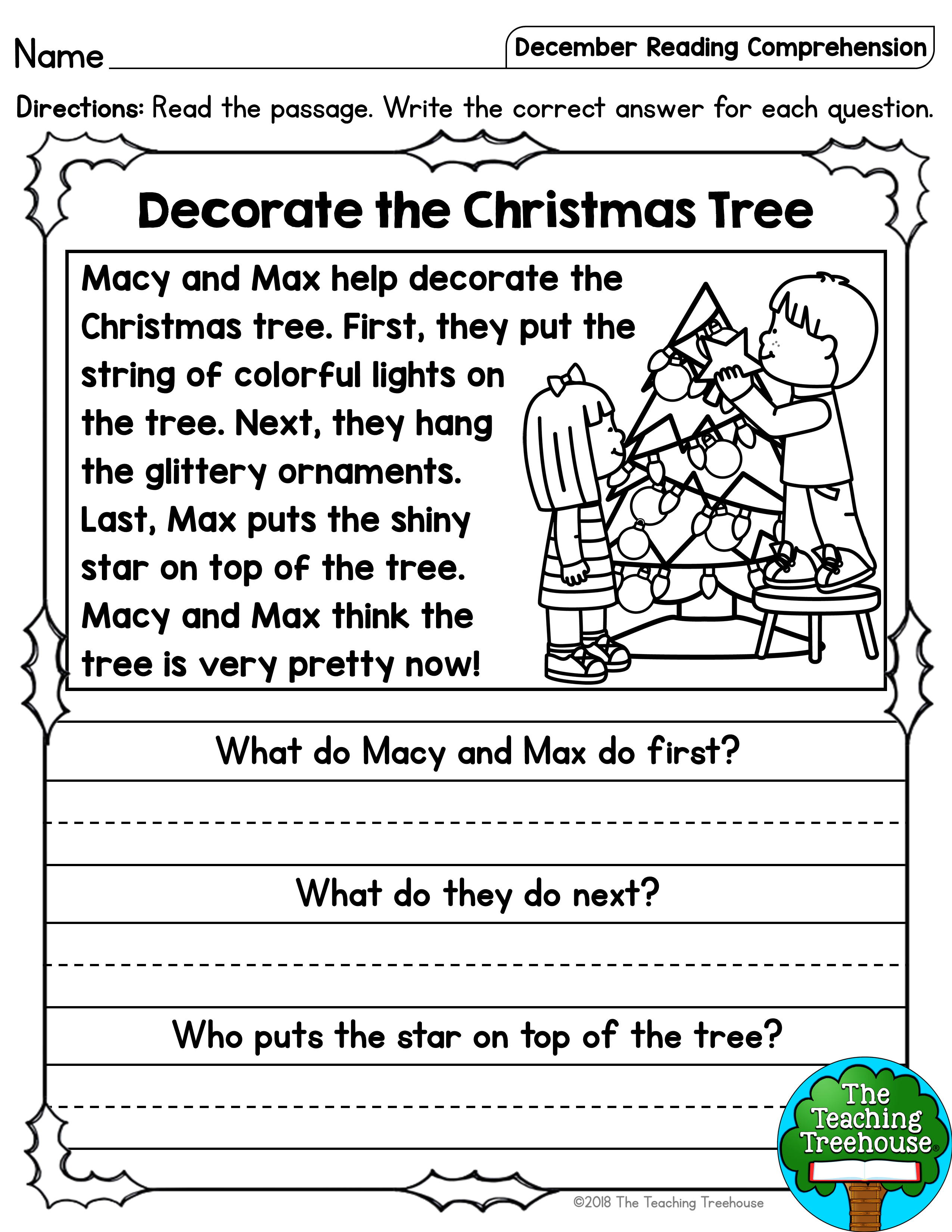 December Reading Comprehension Passages For Kindergarten And