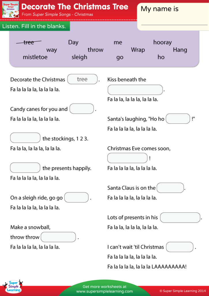 Decorate The Christmas Tree Worksheet   Fill In The Blanks