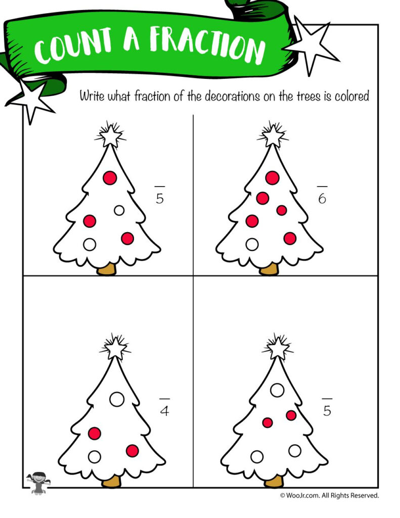 Deduce The Fraction Worksheet With Christmas Trees | Woo! Jr Deduce The Fraction Worksheet With Christmas Trees | Woo! Jr