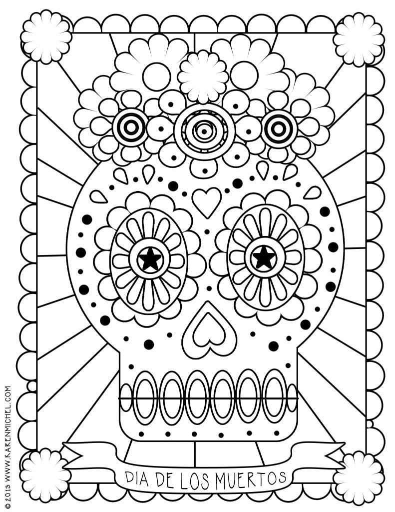 Dia De Los Muertos Coloring Sheet | Skull Coloring Pages