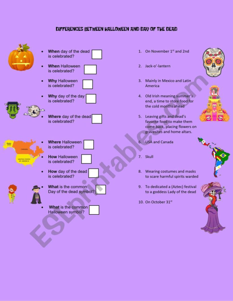Differences Halloween Vs Day Of The Dead   Esl Worksheet