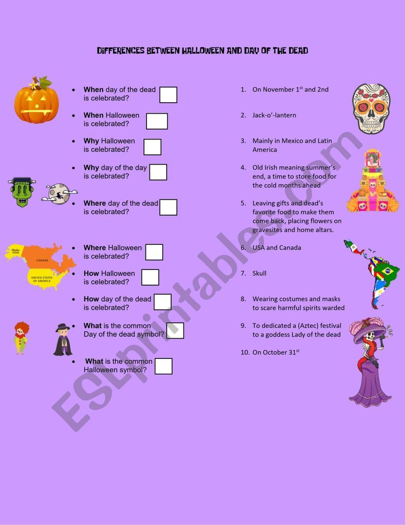 Differences Halloween Vs Day Of The Dead - Esl Worksheet
