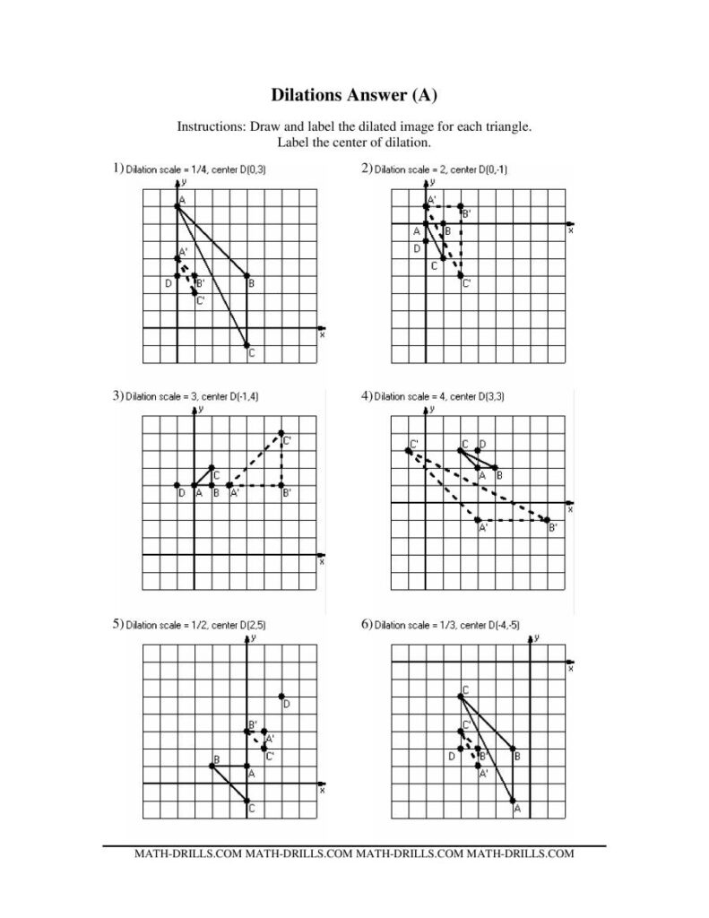Dilations Old Version Dilation Math Worksheets With Answers