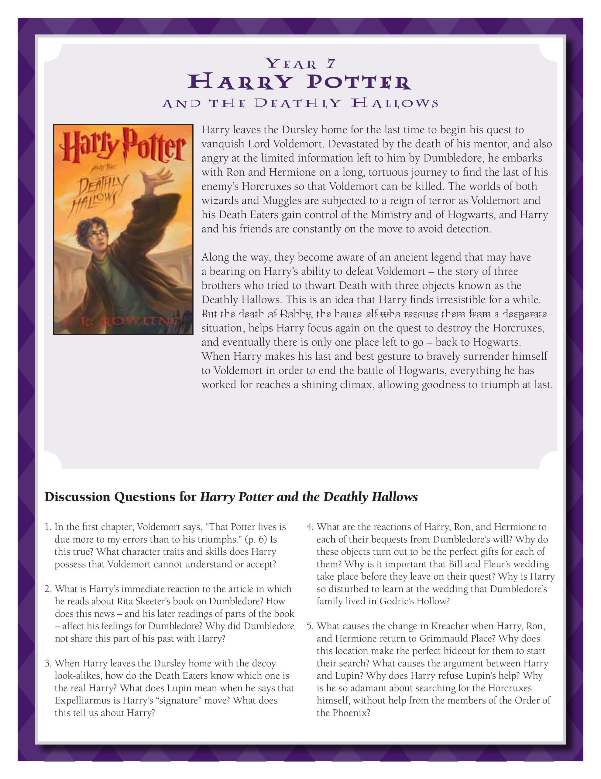 Discussion Guide For Harry Potter And The Deathly Hallows