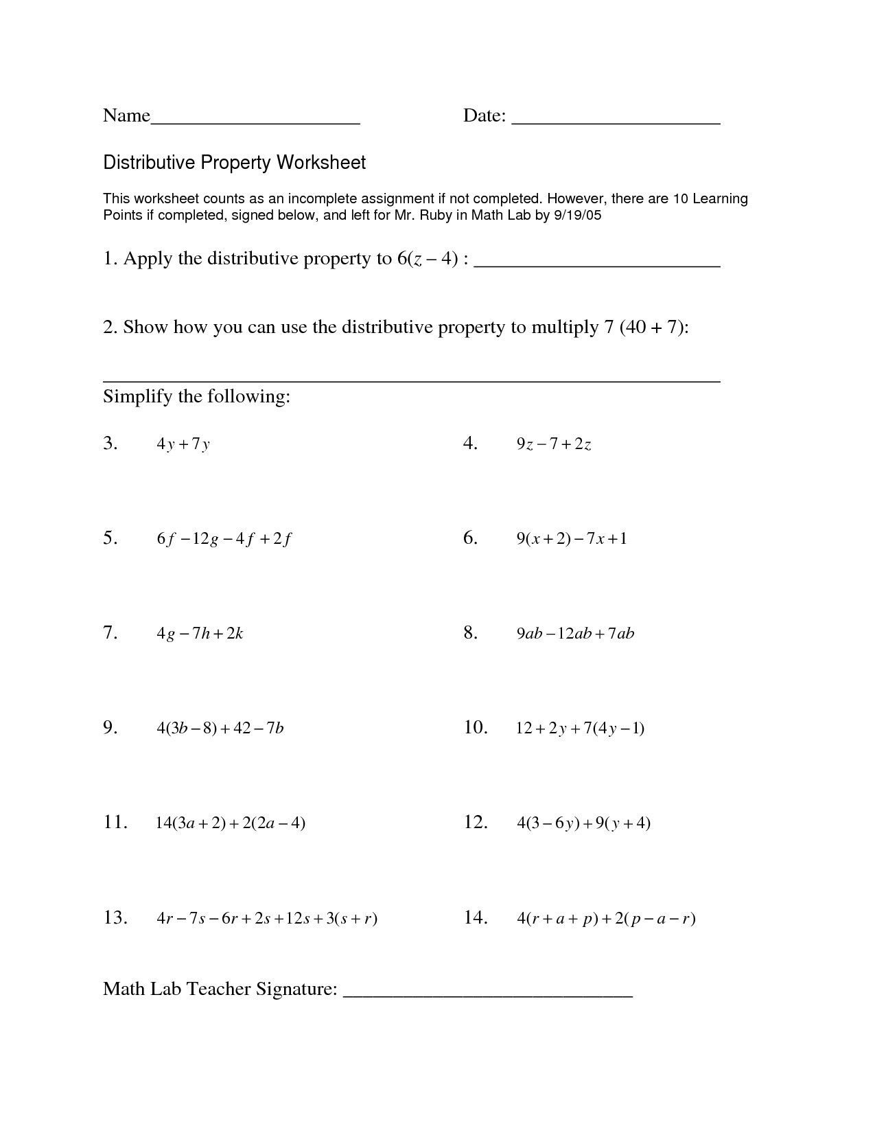 Distributive Property With Variable Worksheet | Printable