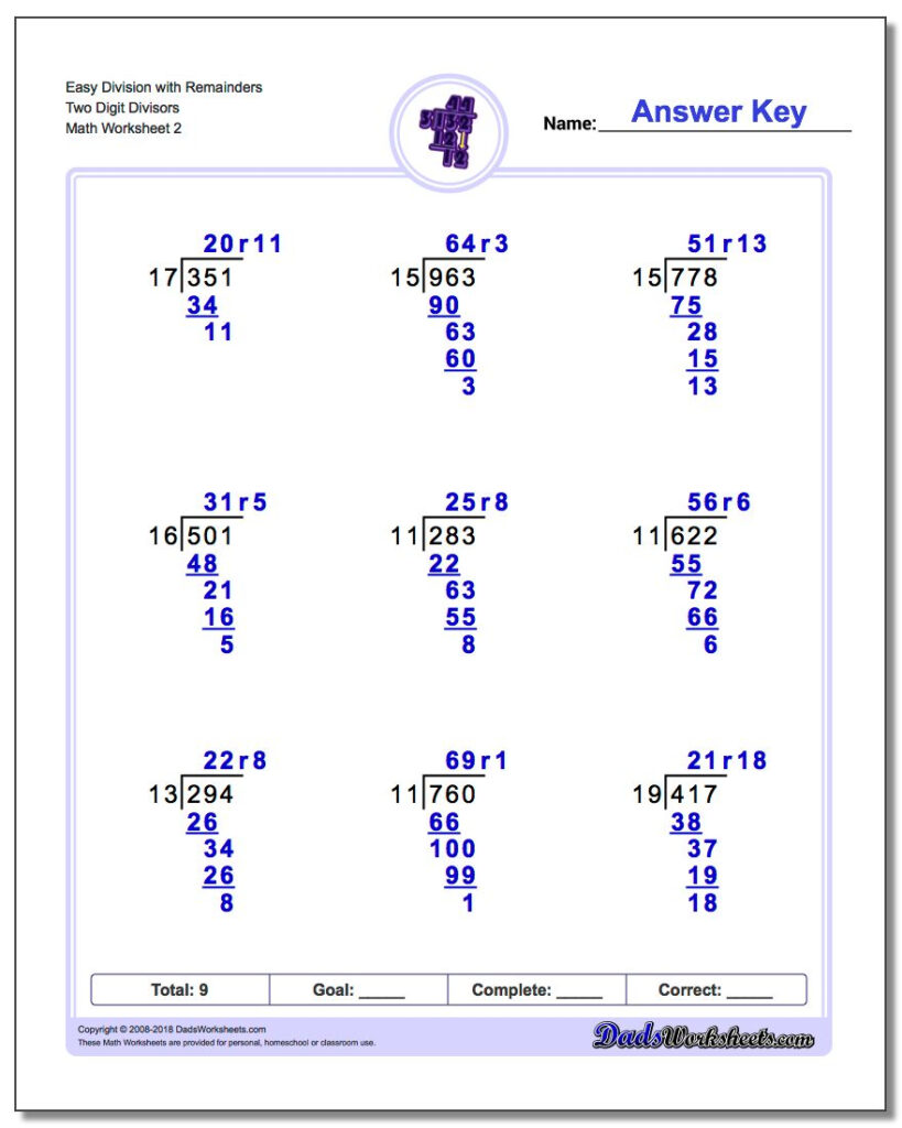 Division With Multi Digit Divisors Worksheets Easy Two