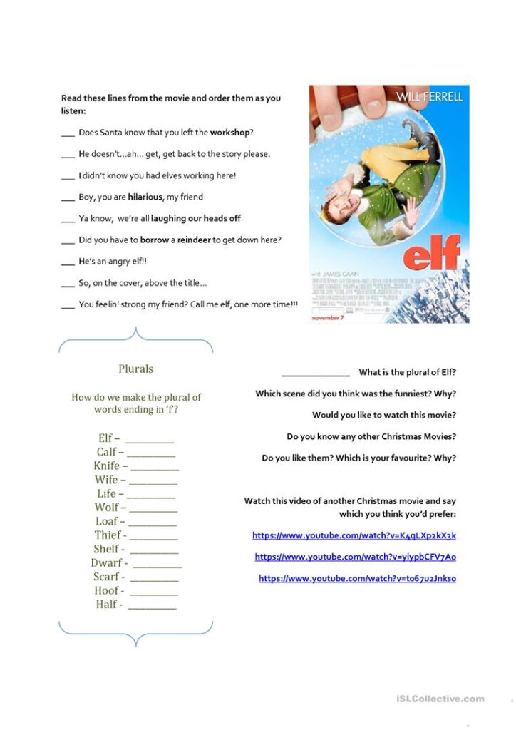 Elf The Movie   English Esl Worksheets For Distance Learning