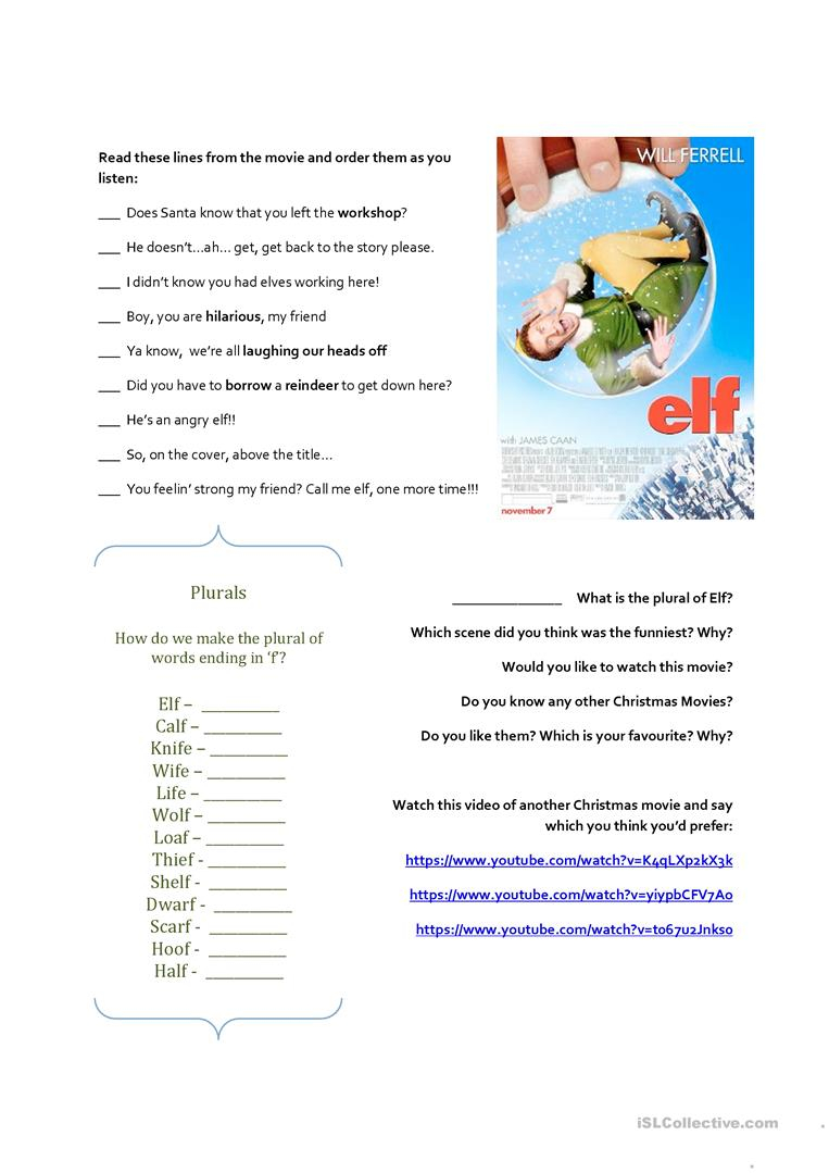 Elf The Movie - English Esl Worksheets For Distance Learning