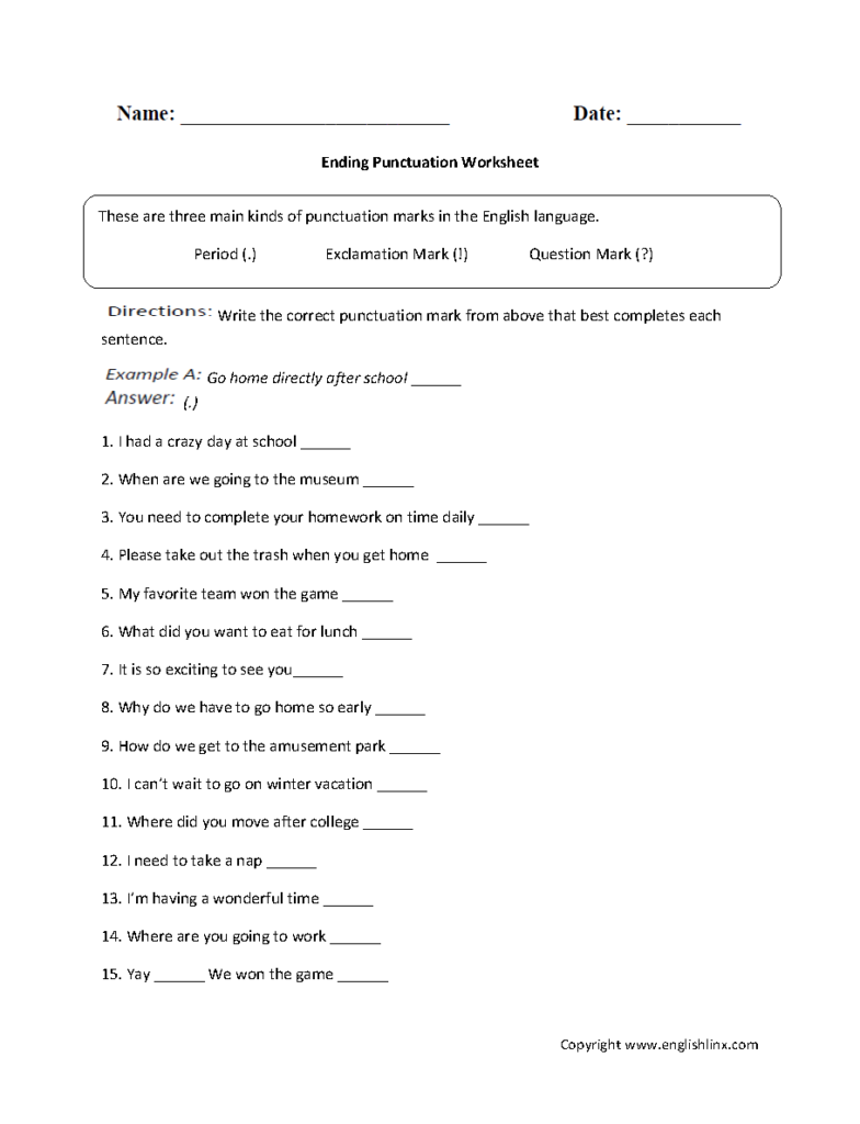 End Punctuation Worksheets | Kids Activities