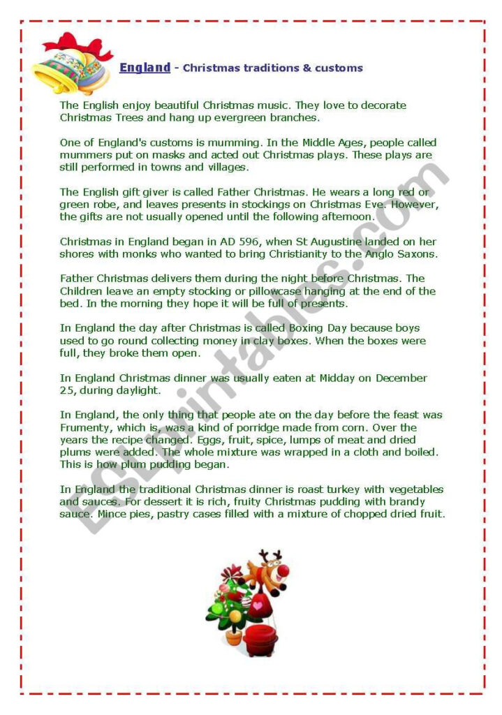 England   Christmas Traditions&customs   Esl Worksheet