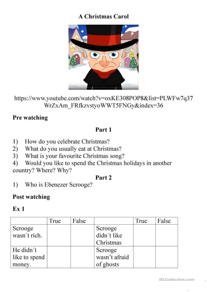 English Esl Christmas Carol Worksheets   Most Downloaded (33