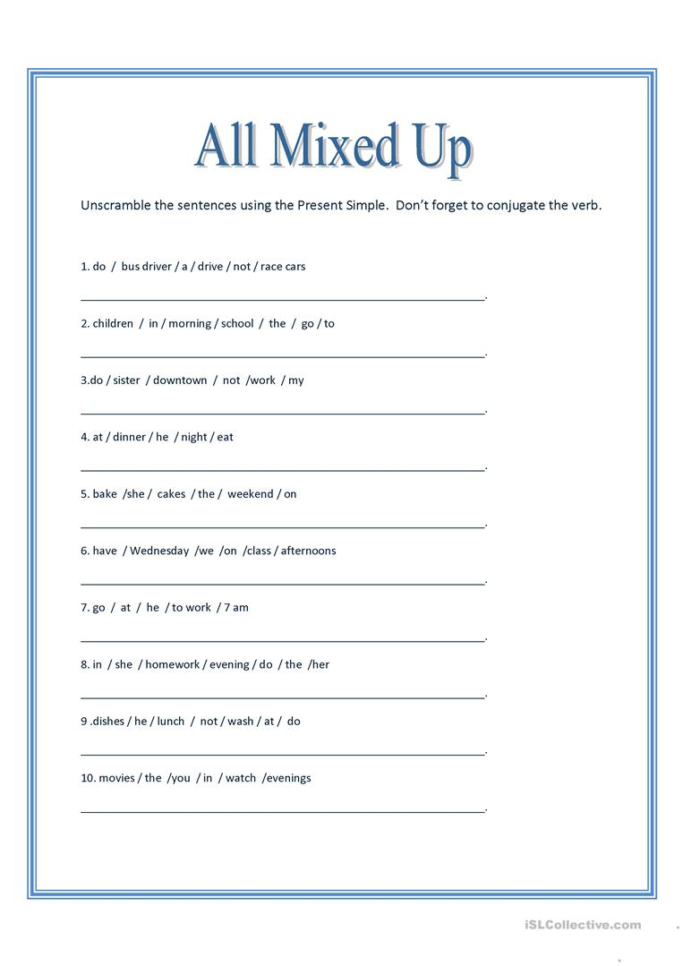 English Esl Unscramble Worksheets - Most Downloaded (53 Results)