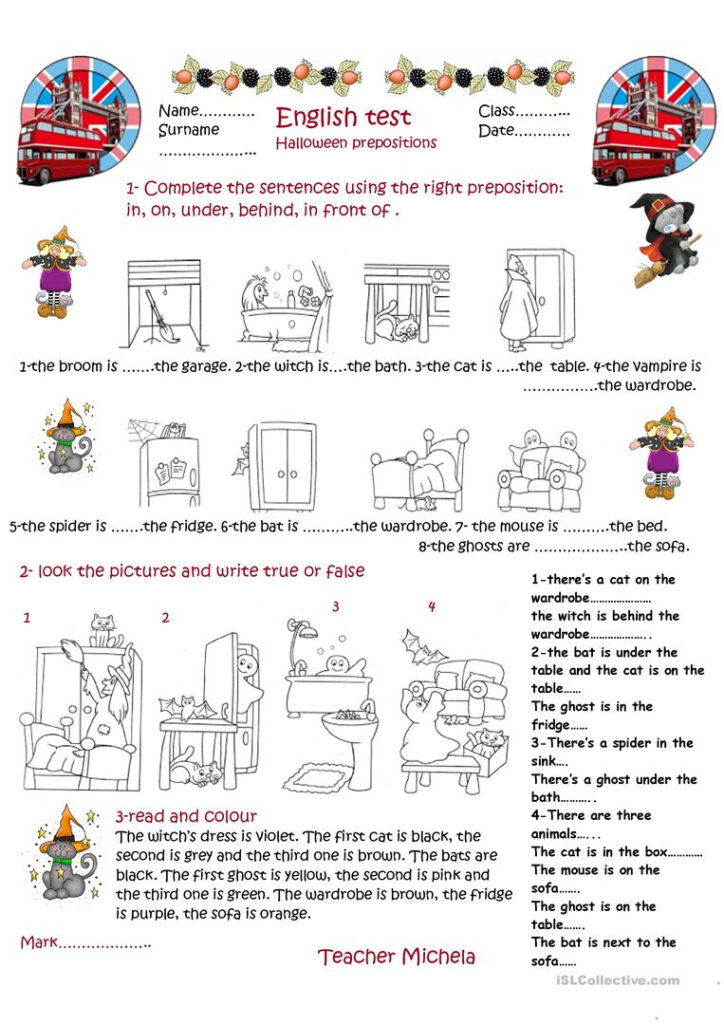 English Test  Halloween Prepositions   English Esl