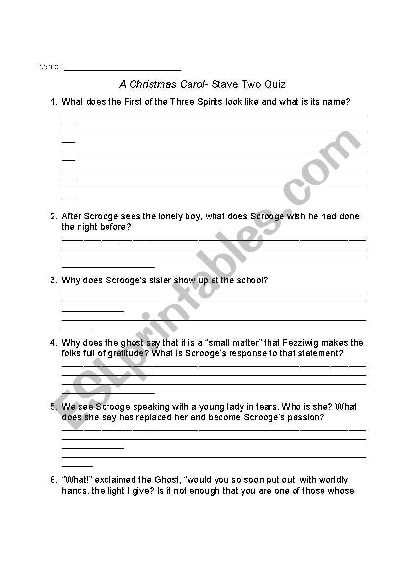 English Worksheets: A Christmas Carol Stave Two Quiz