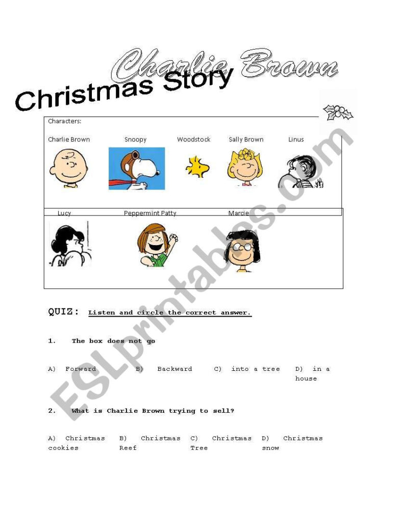 English Worksheets: Charlie Brown Christmas Story