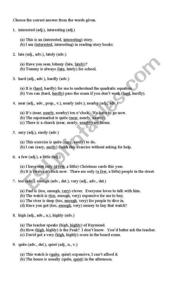 English Worksheets: Confusing Words (Answer Key)