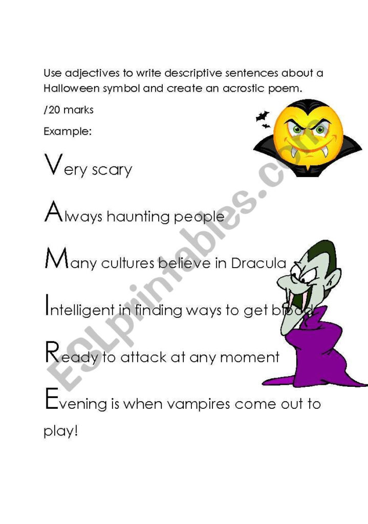English Worksheets: Halloween Acrostic Poem