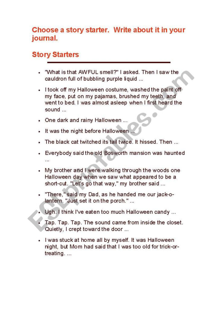 English Worksheets: Halloween Story Starters