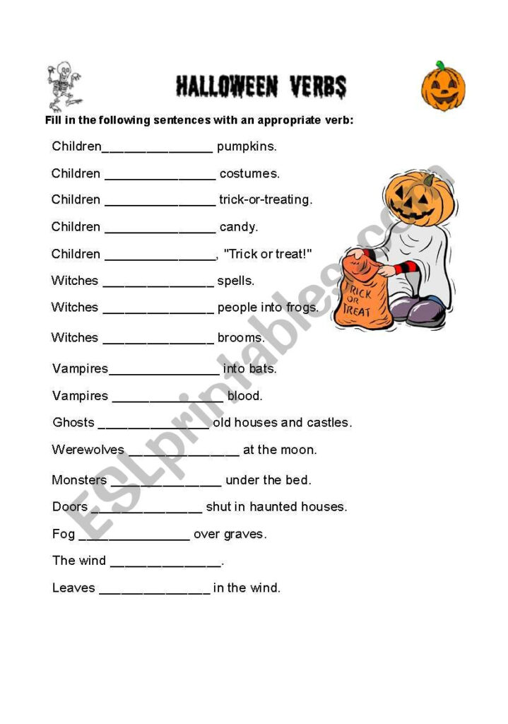 English Worksheets: Halloween Verbs