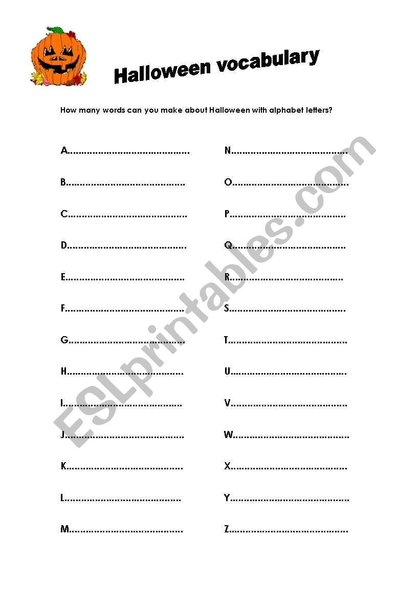 English Worksheets: Halloween Vocabulary