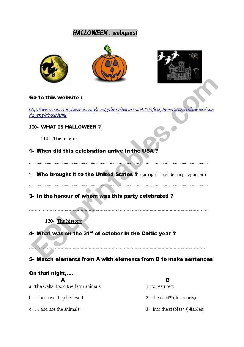 English Worksheets: Halloween Webquest