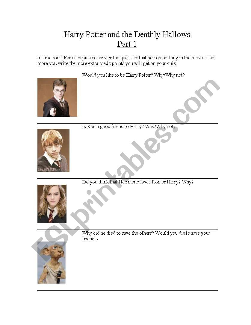 English Worksheets: Harry Potter And The Deathly Hallows Part 1