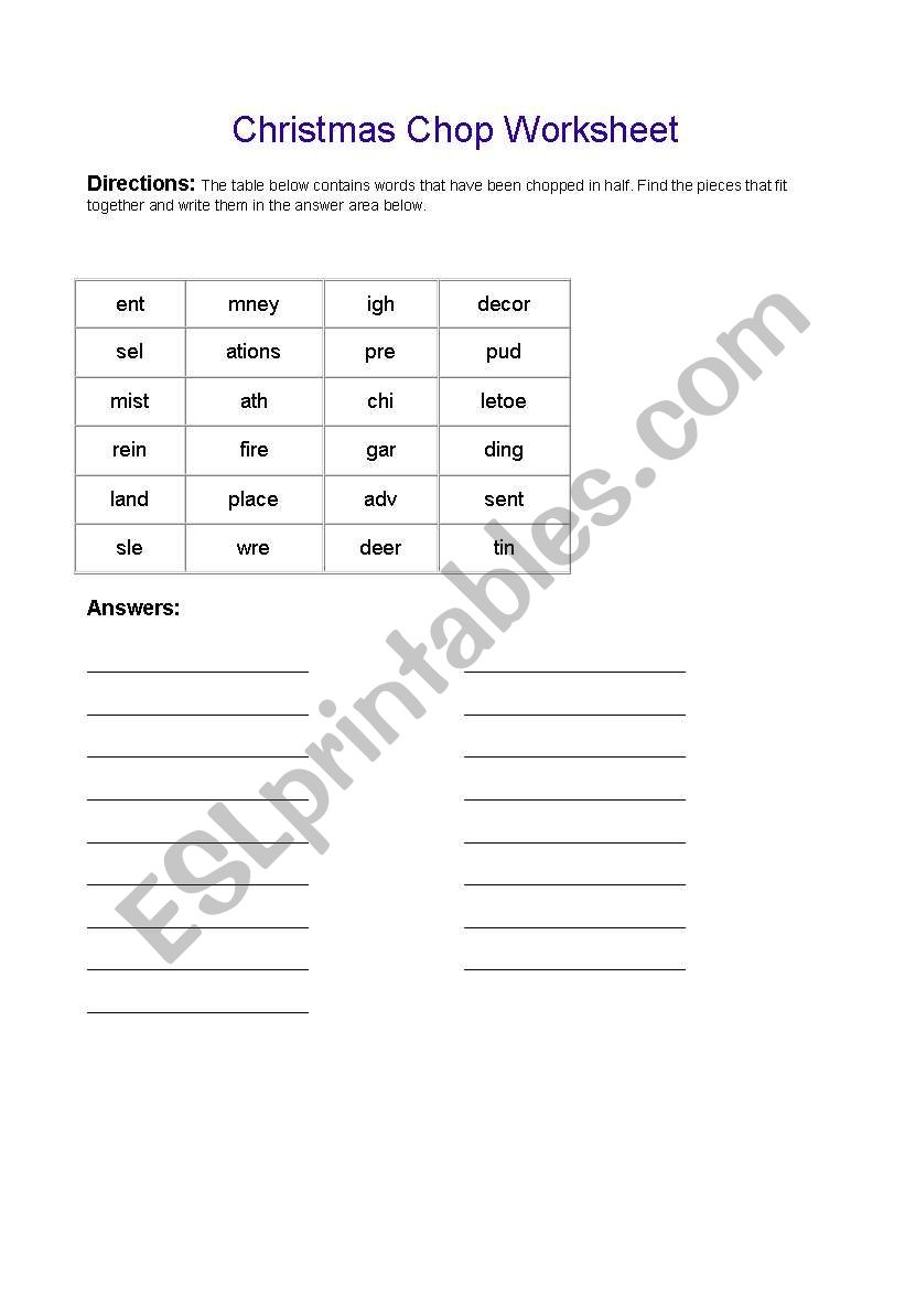 English Worksheets: Xmas Words Chop