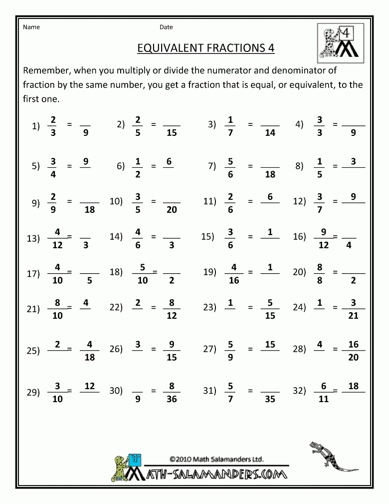 Equivalent Fractions Worksheet | Fractions Worksheets