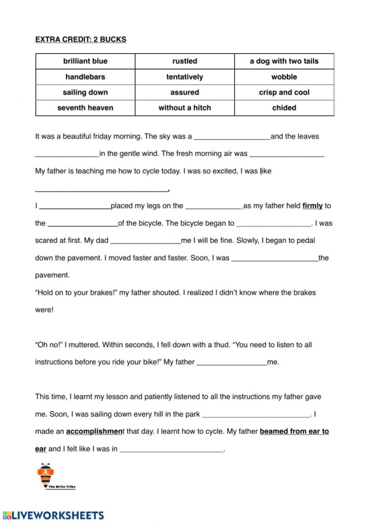 Extra Credit: Cloze Passage Worksheet