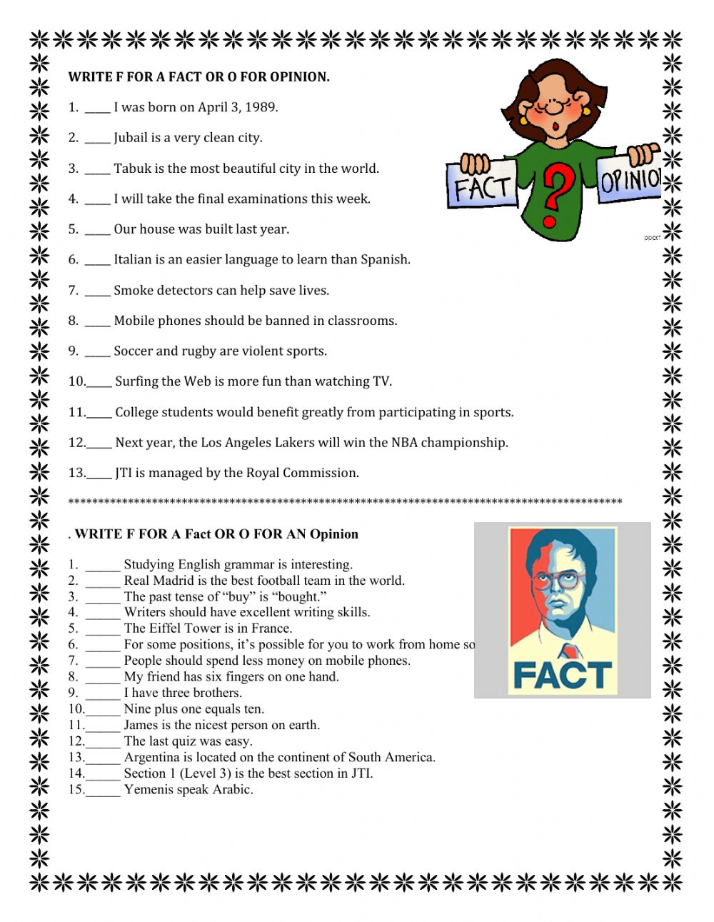 Fact Or Opinion 7Th Grade Worksheet
