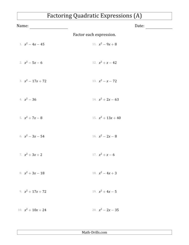 Factoring Quadratic Expressions With Positive 'a