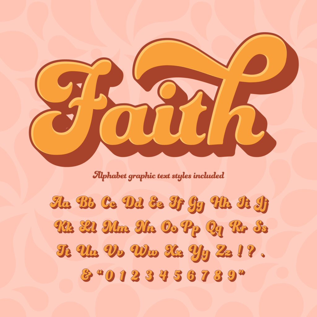 Faith 3D Retro Hippie Alphabet   Download Free Vectors