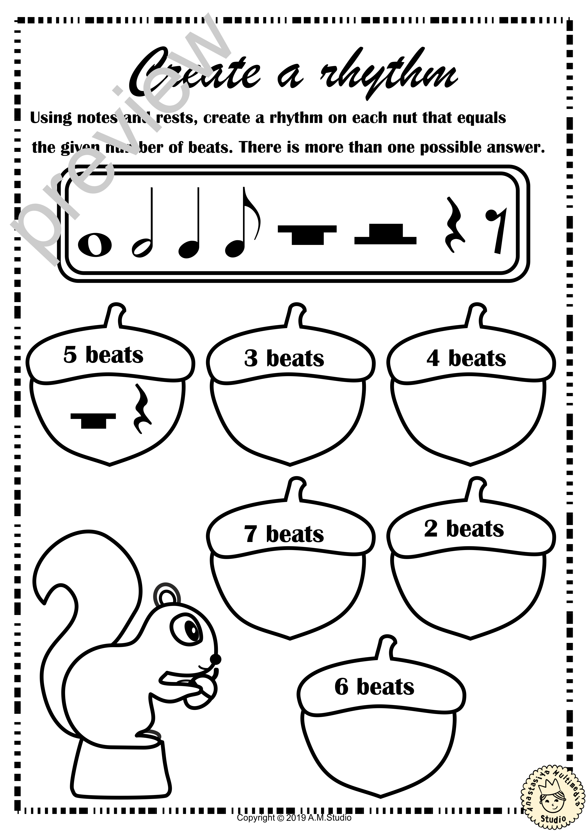 Fall Music Rhythm Worksheets For Beginners 20 * Anastasiya