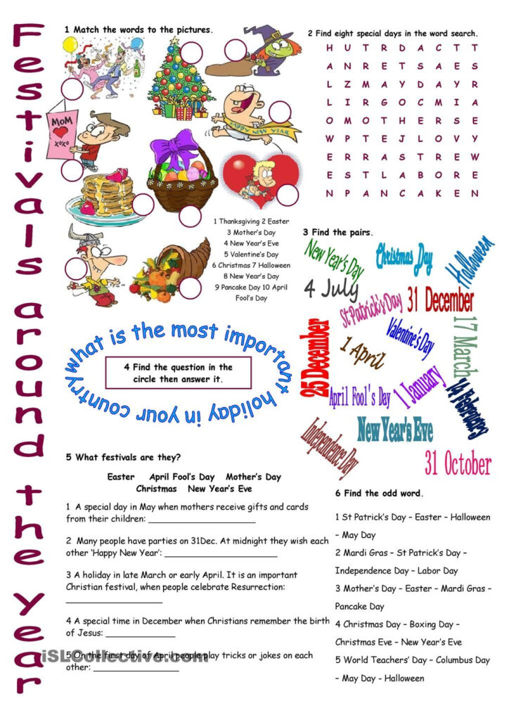 Festivals Around The Year Vocabulary Exercises | Vocabulary Festivals Around The Year Vocabulary Exercises | Vocabulary