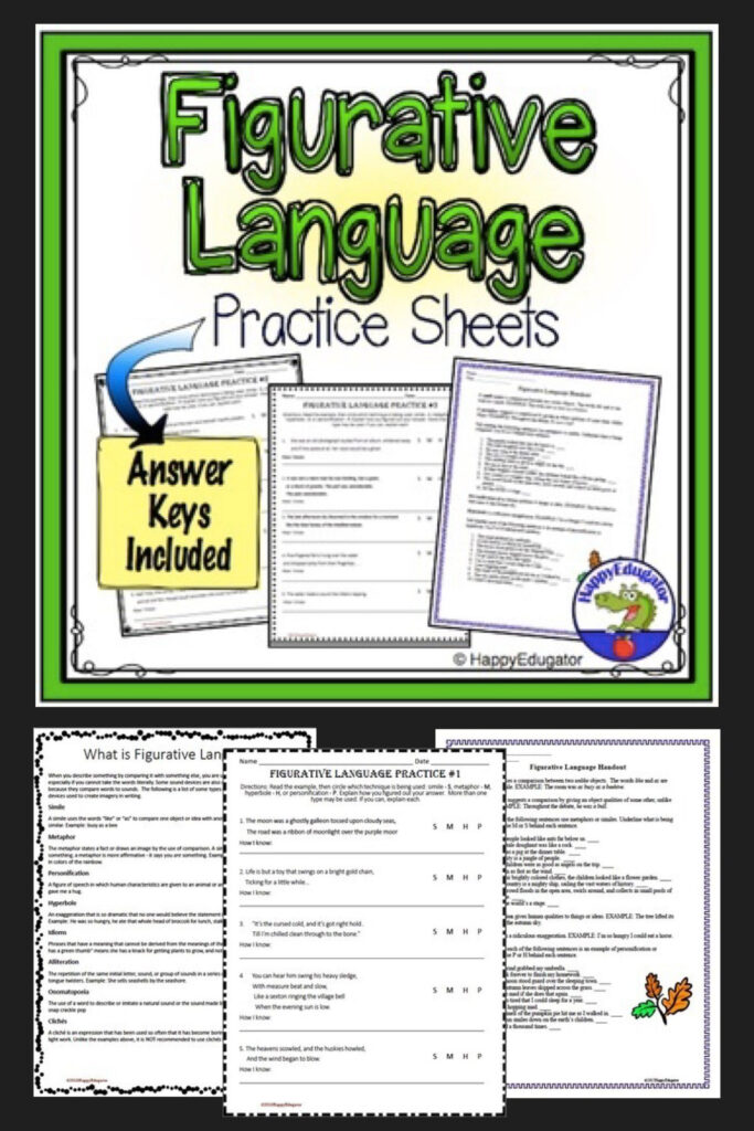 Figurative Language Worksheets   Similes, Metaphors, Idioms