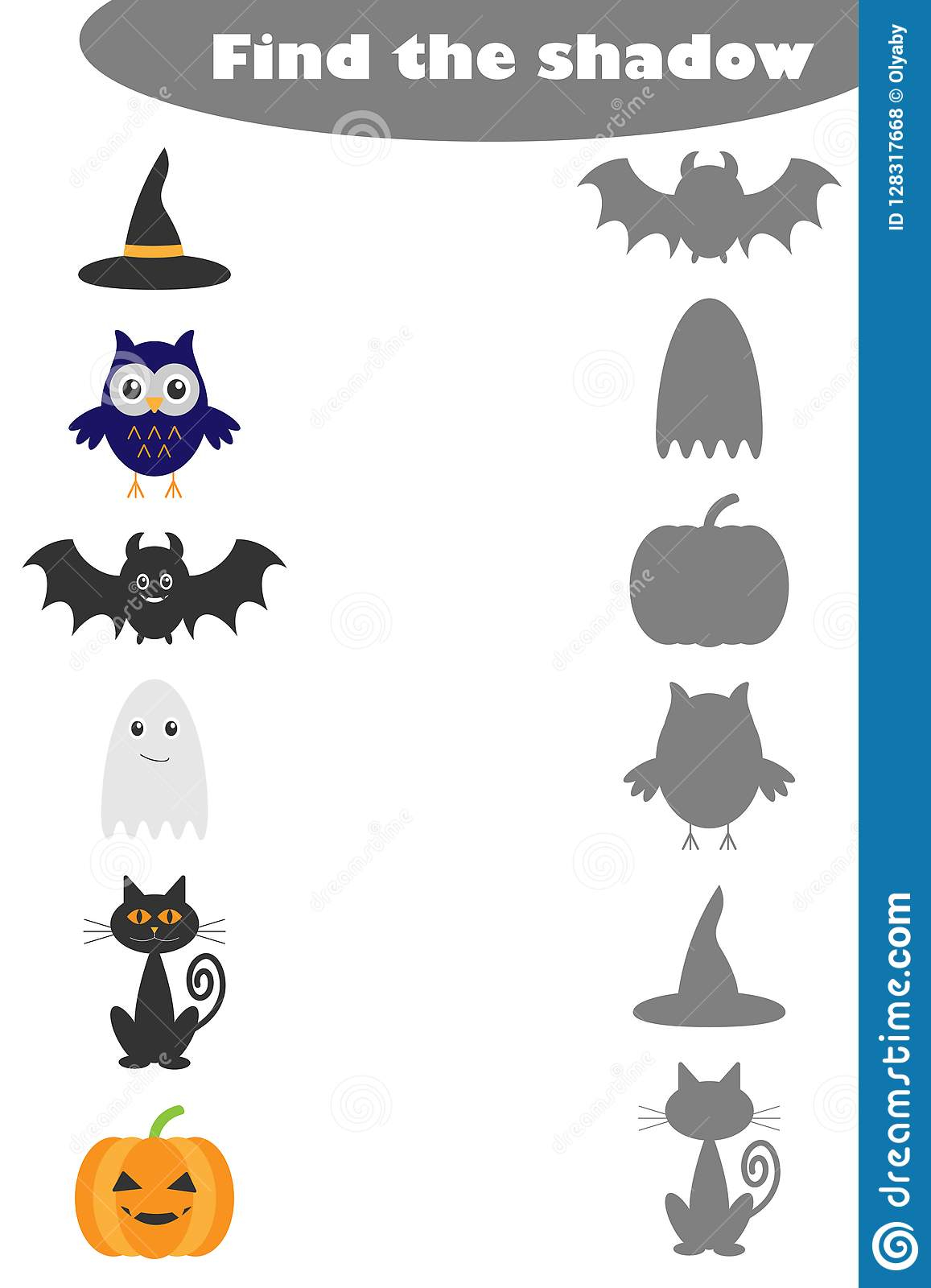 Find The Shadow Game With Halloween Pictures For Children
