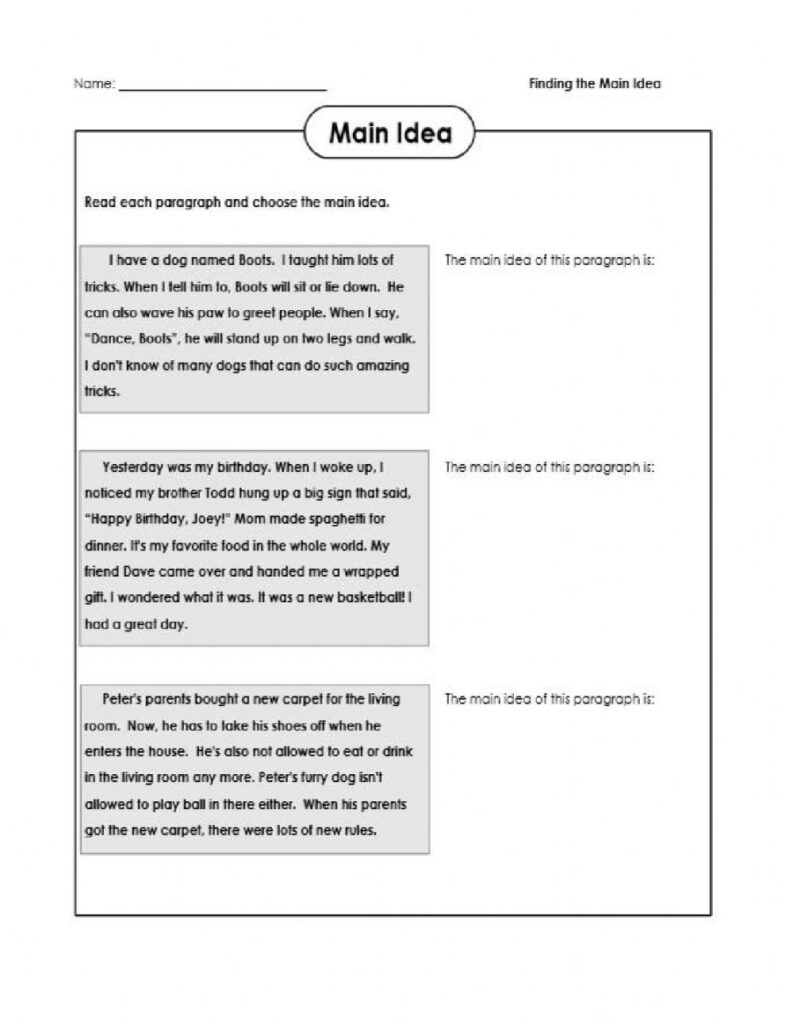 Finding The Main Idea Interactive Worksheet