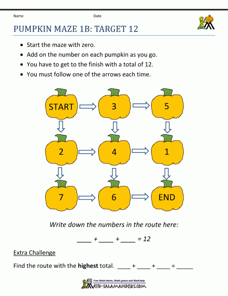 First Grade Math Worksheets Halloween