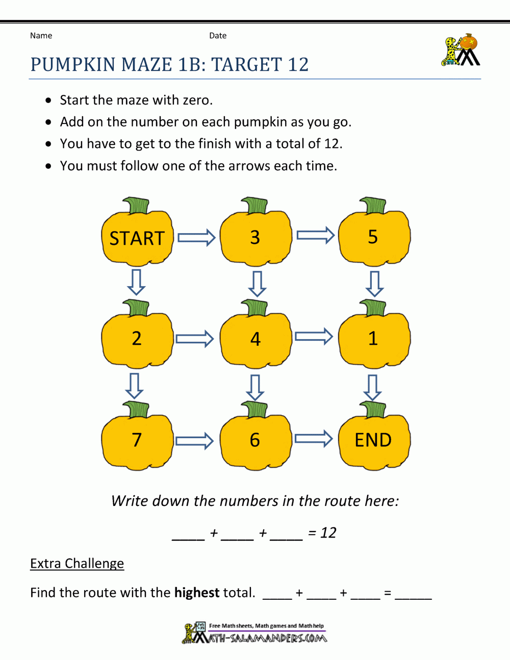 First Grade Math Worksheets Halloween