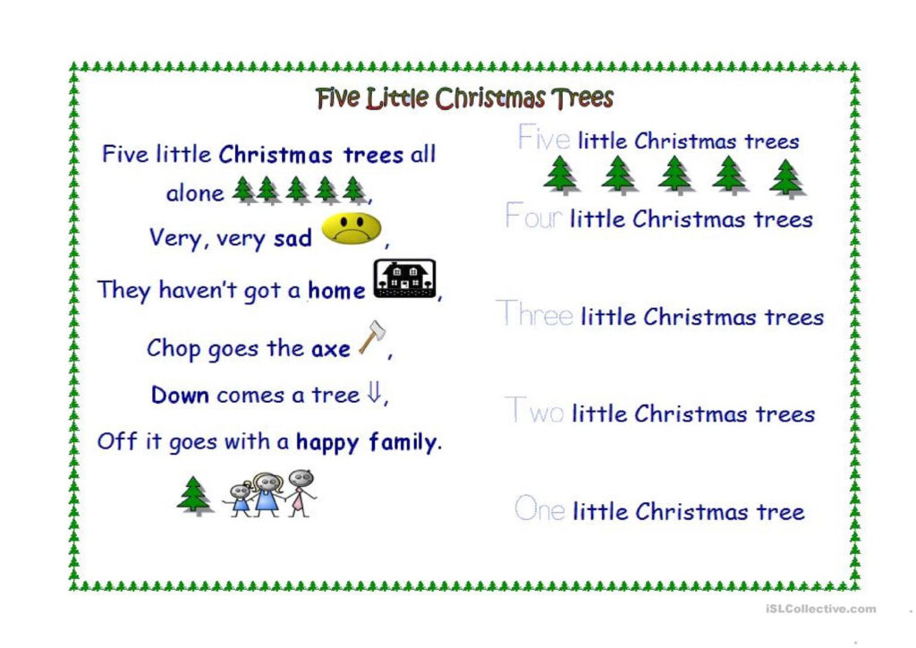 Five Little Christmas Trees   English Esl Worksheets For