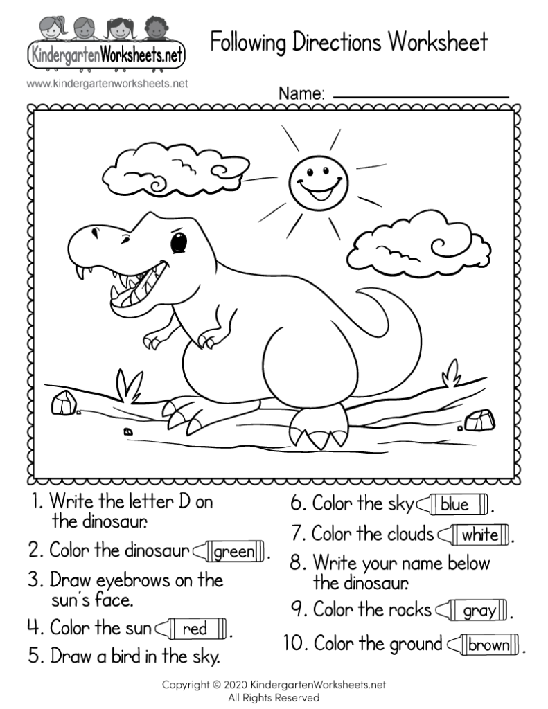Following Directions Worksheet For Kindergarten   Free