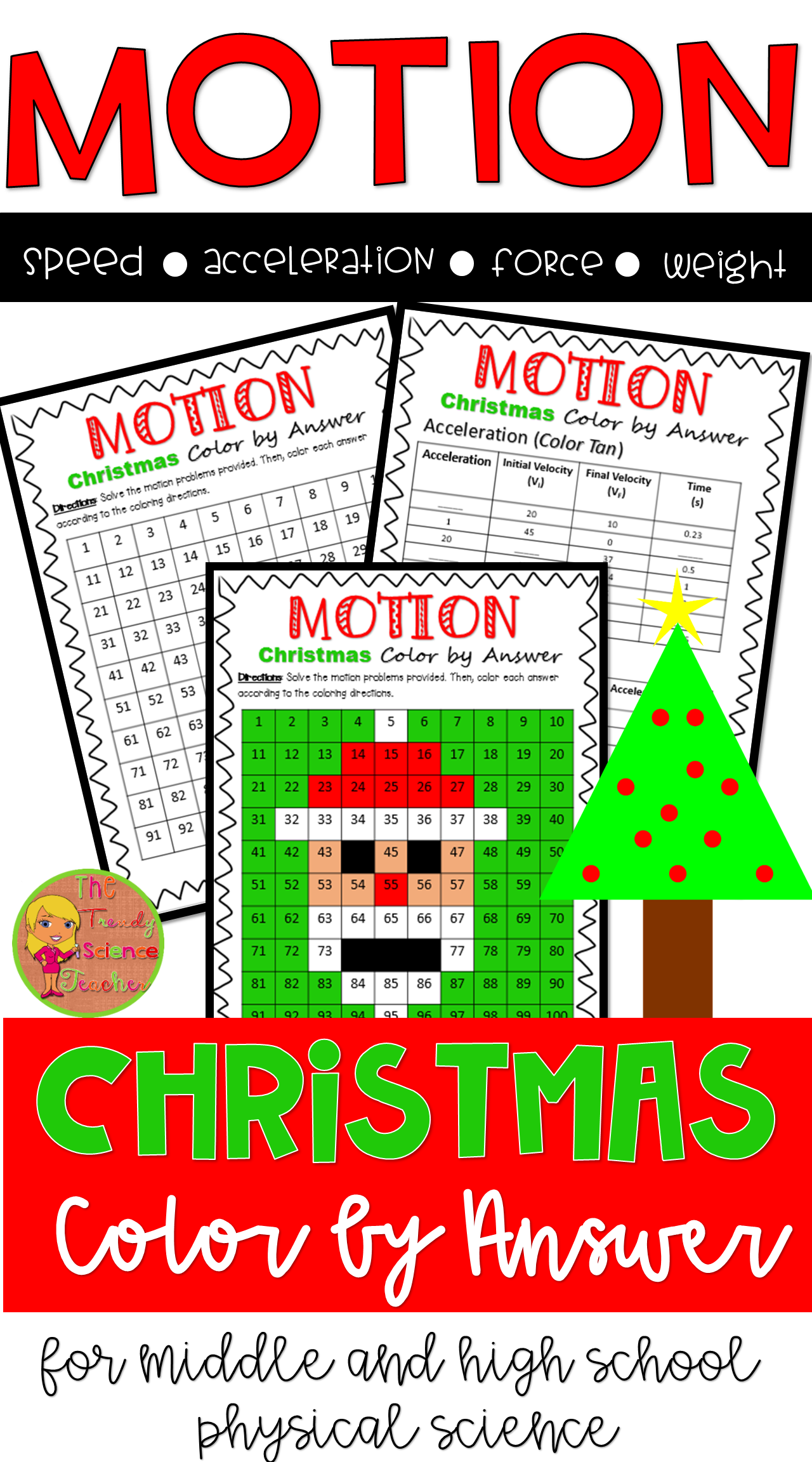 Force And Motion:christmas Colornumber Worksheet