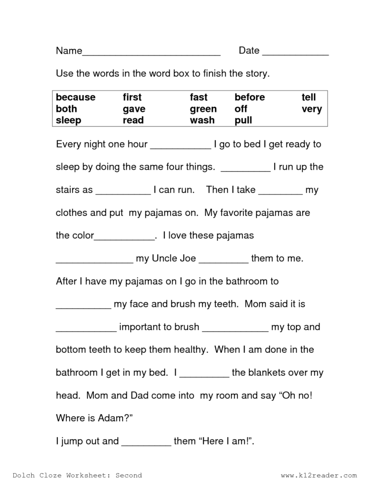 Fourth Grade Cloze Reading Worksheet | Printable Worksheets ...