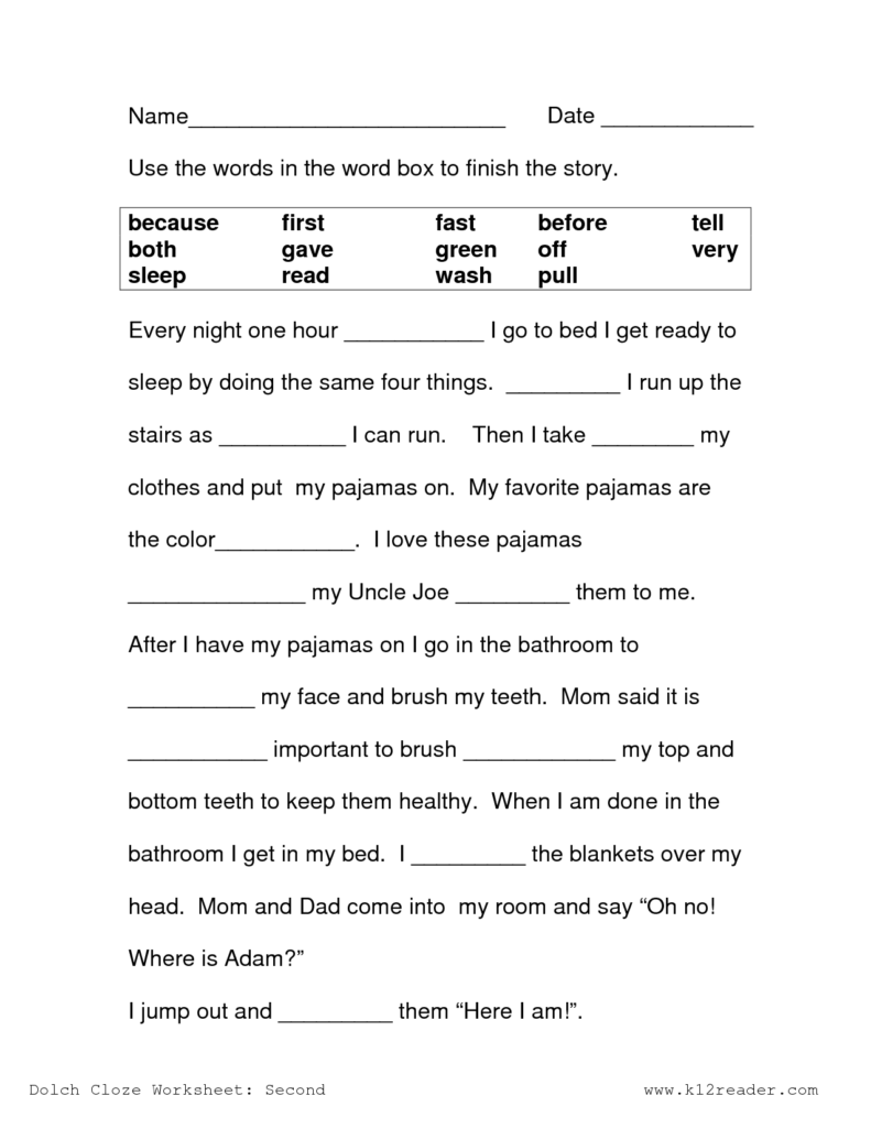Fourth Grade Cloze Reading Worksheet | Printable Worksheets
