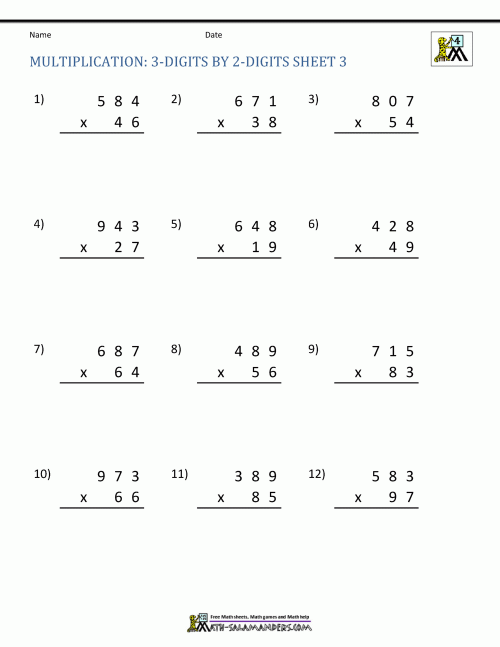 Fourth Grade Multiplication Games Two Digitworksheets