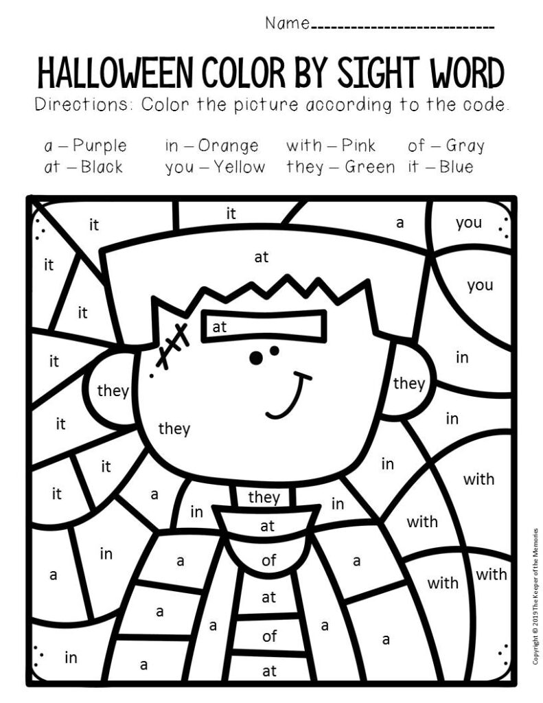 Frankenstein Colorsight Word Halloween Kindergarten